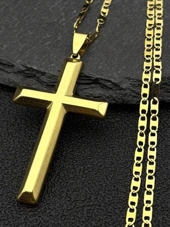 Collar con cruz de Jesucristo de acero inoxidable para hombres y mujeres, chapado en oro estilo hip hop grande. Regalo de cumpleaños para novio, regalo del Día del Padre, el regalo perfecto para familiares y amigos
