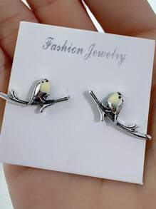 1 paire de boucles d'oreilles design branche et oiseau créatif, boucles d'oreilles mode style vintage et minimaliste pour femmes, cadeau parfait pour une fête