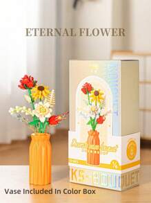 1 set de mini briques, blocs de construction en forme de fleurs avec un vase emballé. Série de fleurs colorées DIY, bouquets décoratifs, fleurs artificielles, décoration unique maison DIY, collection botanique, soulagement de la pression, activités de construction anti-stress, ornements de bureau, créez votre propre collection de fleurs, cadeau parfait pour anniversaire, fête des mères, cadeau de Saint-Valentin créatif, construction en famille, modèle pour exposition.