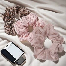 3 件套纯色发圈，时尚甜美发饰，豹纹发带，四季通用，花卉印花发带，学院风 - 彩色 - 查看 4