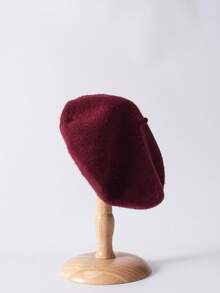Women's Fashion Elegant Solid Minimalist Beret Hat, Casual Winter Gifts - Burgundy - View 4