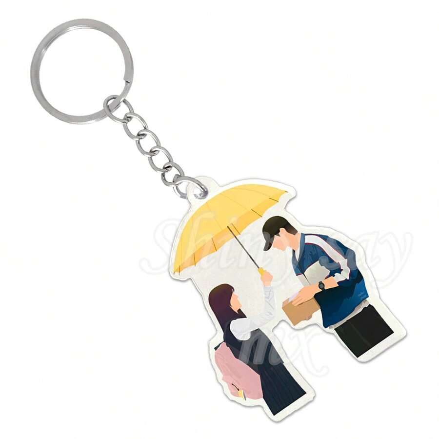 Llavero Lovely Runner Kdrama Acrilico Paraguas Amarillo Argolla Plana Dibujos animados - am - Ver 1