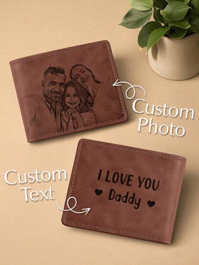 1 pieza Cartera de cuero de PU personalizada con nombre de niño, cartera con nombre grabado personalizado, cartera de hombre personalizada, cartera de leatherette personalizada, regalo personalizado para el Día del Padre, cuero grabado para él, portamonedas, cartera de papá, regalo de aniversario, regalo del Día del Padre, regalo de cumpleaños para papá, regalo de boda, regalo para novio/él/papá/esposo