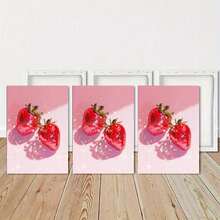 1/3 piezas Obra de arte de fresas, arte de pared de estilo moderno, fondo rosa con fresas rojas, obra de arte en lienzo de frutas dulces y jugosas, regalo ideal para decoración de cocina, comedor, dormitorio, oficina, sala de estar, hogar y dormitorio, sin marco / enmarcado - Multicolor - Ver 18