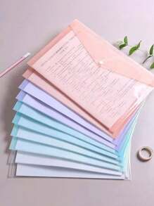 5/10 piezas Carpetas con botón a presión, Fundas de plástico A4 para documentos, Bolsas de almacenamiento transparentes para artículos de oficina, papelería, pequeños regalos, accesorios, exámenes de estudiantes, archivos de documentos, tonos de color Macaron/apagados, Material PP, Carpetas, Carpetas de color Macaron, Bolsas de datos resistentes al agua, Regalos de temporada de regreso a clases (mezcla de colores al azar), Útiles escolares