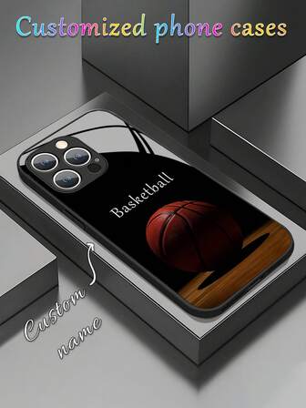 1 Peça Capa de Telefone de Vidro Temperado Personalizável com Texto Nome, Padrão de Basquete Esportes Selvagens, Compatível com Samsung S23/S24 Ultra/S25 Ultra, A54 e 14 Ultra/Redmi NOTE13 Pro Plus e 17 Pro Max/16 Pro Max/15/14 Plus/13 Pro/12 Pro Max/11/Xs Max/8/7/6 Plus, Premium Business, Presente para Líder, Amigo, Pai, Colega de Time, Namorado
