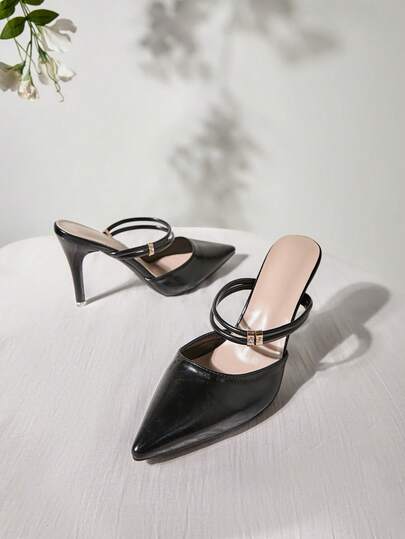 软头环扣女士穆勒鞋，新款优雅女士露趾粗跟高跟鞋，适合约会、购物、派对、正式场合、工作、圣诞节、冬季圣诞礼物