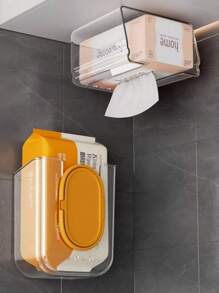 1pc Easy Install Deluxe Square Plastic Tissue Paper Holder - Wall Mounted, No-Drill Bathroom Storage Box For Facial Tissues & Wet Wipes, Organizer, Dispenser