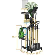 GILLAS Garden Tool Organizer For Garage Utility Storage Racks With Hooks Metal Yard Tool Stand Holder Organizer For LongHandled Broom Shovel Rake Sturdy Heavy Rack For Outdoor Yard Black - Black - View 8