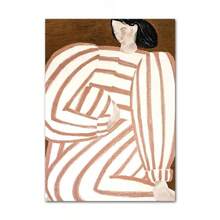 1 件现代米色抽象线条艺术画布，带花瓶和条纹，北欧波西米亚风格墙壁艺术装饰，适用于客厅海报和印刷品，可选框架 - 彩色 - 查看 50