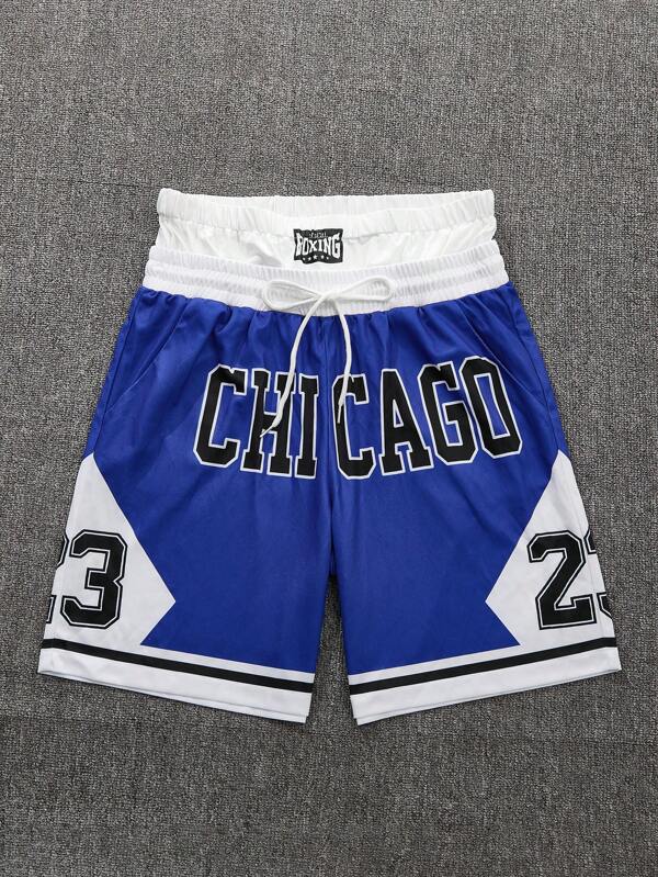 Fashionable Men's Wide Waist Band Letter & Number Print Loose Shorts, For Street, Sports, Outdoor