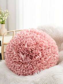 1pc/2pcs White & Pink Flower Petal Throw Pillow Covers, Bohemian Style Round/Square Handmade Pleated Applique Cushion Covers, For Home, Hotel, Living Room, Bedroom, Garden Sofa, Floral Shaped With No Insert, 45*45cm - White - View 6