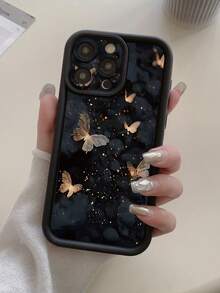 1pc Star Spotted Butterfly Design Shockproof Thickened Black Phone Case With Camera Protection, Compatible With IPhone 11 Pro Max/12 Pro Max/13 Pro Max/14 Pro Max/15 Pro Max/16 Plus/16 Pro Max,16E, Galaxy A55/A15/S24 Ultra/S25 Ultra, Redmi, OPPO/Realme, VIVO, Infinix, Honor, MOTO, OnePlus Waterproof Anti-Fall Scratch Resistant - Black - View 8