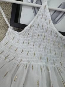 Women's Glitter Party Top With Ruffle Hem For Daily Summer - 白色 - 查看 3