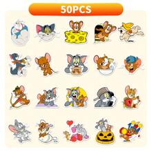 TOM AND JERRY. 50 PIEZAS Pegatinas de dibujos animados Tom y Jerry, Pegatinas decorativas de gato y ratón en versión de role-playing para fiesta, laptop, estuche de lápices, guitarra, equipaje, pegatinas de animales lindas para niños, adolescentes y adultos [Licenciado oficialmente]