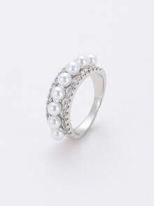1 PC Fashion Cubic Zirconia & Faux Pearl Ring For Women For Wedding Jewelry Valentine's Day Gift Valentines,Mom,Mother,Mother's Day,Gift Winter Gifts - Silver - View 6