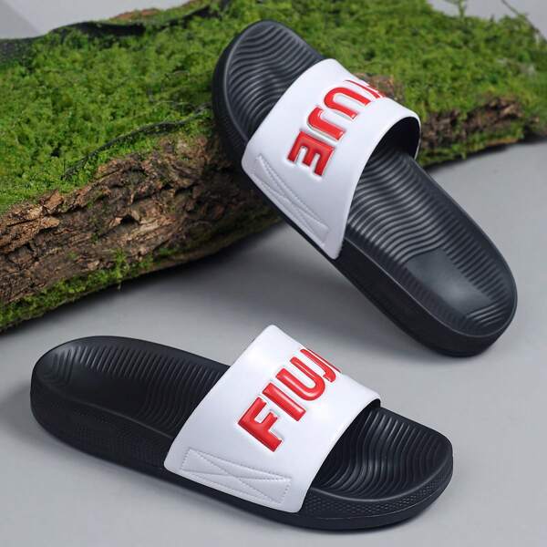 2024 Men Summer Colorblock Fashion Brand Slide Sandals, Red Logo 3-Color Sports Design, Multi-Directional Anti-Slip, Lightweight Outdoor/Indoor/Gym Triathlon Shoes