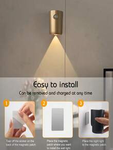 Luminária de parede adesiva para montagem em parede, fonte de alimentação de bateria recarregável de 1200 mAh, 3000 K/4000 K/6500 K, luminária de parede LED adequada para Eid Al-Adha, quartos, paredes, cozinhas, banheiros, superfícies de cama, corredores, banheiros, luz com sensor de movimento interna, luz com sensor de movimento magnético sem fio ajustável - Tamanho Único - Ver 10