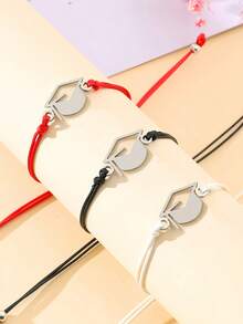 Goodwaro 1 Pc Minimalist Stainless Steel Graduation Cap & Braided Waxed String Bracelet, Graduation Gift Suitable For Men & Women