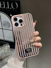 1pc Multicolor Mirror Rhinestone Inlaid Chain Design Cell Phone Case With Skin-Friendly & Comfortable Feel, Applicable For IPhone 16