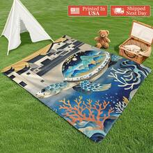 Sea Turtle Seagrass House Landscape Design Outdoor Rug Durable Outdoor Picnic Blanket Outdoor Throws Blankets For Camping Beach Hiking Relaxation Featuring Artistic Patterns For Outdoor Gatherings And Bold Graphic Themes For Adventurous Spirits - Multicolor - View 2