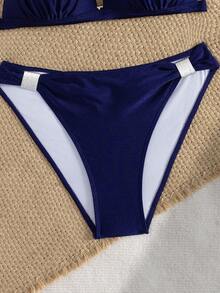 Conjunto de bikini de dos piezas con estilo europeo y americano nuevo para mujer, unicolor, lindo y sexy con espalda descubierta para playa y vacaciones de verano