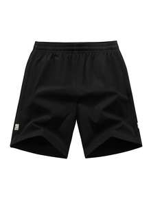 Men's Summer Lightweight Breathable Shorts, Minimalist Solid Color Zipper Pocket Casual Sports Shorts, Skin-Friendly Comfortable Beach Pants - Black - View 3