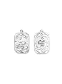 1pc/Pack 304 Stainless Steel Zodiac Snake-Shaped Tag With Zirconia Stone Inlay, Accessory