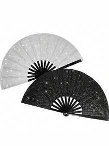Glittering Hand Fans For Women, Large Party Style Folding Fans, Birthday Theme Performance & Festival Ball Gift, Group Lot , Vintage Retro Fabric Fans, Rave Fan - Large Folding Fan, Chinese Kung Fu Tai Chi Festival Dance Summer Hand Fan Tai Chi Folding Fan For Men And Women Performance Dance Decoration, Festival Summer Gift