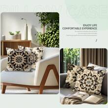 4pcs Mandala Print Decorative Cushion Cover Set, Single-Sided Printed Pillow Protector 45*45cm, Peach Velvet