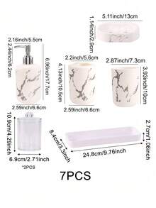 Bộ phụ kiện phòng tắm bằng đá cẩm thạch 7 món, Bộ phòng tắm bằng nhựa có khay, Hộp đựng xà phòng, Giá để bàn chải đánh răng, Cốc đựng bàn chải đánh răng, Đĩa đựng xà phòng, Giá để tăm bông vệ sinh cho phòng tắm/Bộ đồ dùng phòng tắm tân gia Trang trí phòng tắm tại nhà Trang trí mùa thu Trở lại trường - Nhiều màu - Xem 6