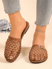 Dép mùa hè cỡ lớn cho nữ, Thiết kế tối giản thời trang, Thoải mái, Mũi kín, Lưới, Khoét lỗ, Thoáng khí, Chống trượt, Nhẹ, Bãi biển, Ngoài trời, Đen, Nâu - màu nâu - Xem 1