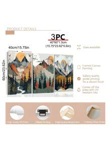 1/3pcs Frameless Canvas Poster, Modern Art, Mountains, Forests, Sun, White Clouds, Birds, Natural Scenery, Bohemian Art Oil Painting Poster, Bedroom, Living Room, Dining Room, Kitchen, Study, Bathroom, Corridor, Bar, Coffee Shop, Dormitory Decoration, Ideal Gift For Winter, Wall Art, Wall Decoration, Home Decor, Room Decoration Canvas Painting Gifts Birthday Graduation