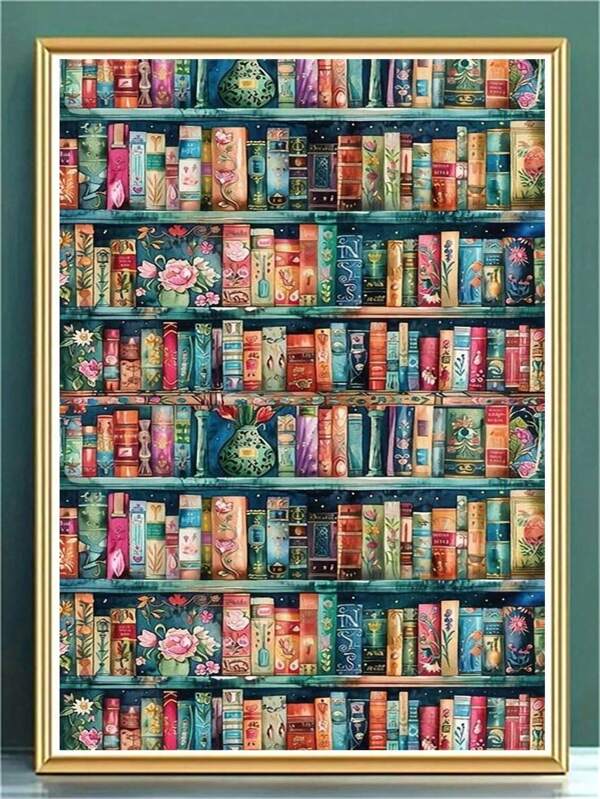 Kit de pintura de diamantes 5D, diseño de estantería retro, lienzo redondo de perforación completa, artesanía DIY, adecuado para decoración del hogar y regalos
