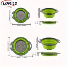 LOMILD - Cesta de drenaje plegable grande/pequeña, Cesta de lavado de frutas y verduras de cocina, Cesta de drenaje redonda de silicona de uso múltiple, Colador para lavar frutas para camping al aire libre, Utensilio de limpieza para comidas al aire libre, Herramienta de cocina para camping