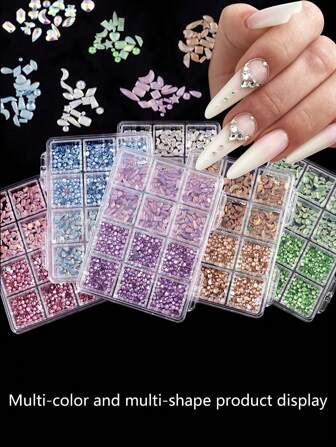 12pcs/Set Mixed Flat Nail Art Rhinestones Decor, Nail Jewels For DIY Nail Jewelry, Phone Case, Cup, Hair Accessories, Face Gems
