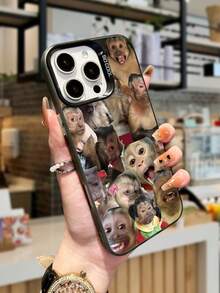 Expression 1pc Monkey Pattern Design TPU Soft Edge Phone Case Compatible With Iphone13/15/14/13/12/11/16/Galaxy/Redmi/OPPO/VIVO/INFINIX, Interesting Puzzle Waterproof Shockproof Anti-Fall Scratch Resistant - Light Grey - View 2