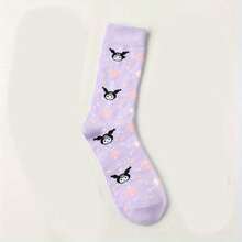 Sanrio 1Pair Sanrio Kuromi Cartoon Socks - Cute Witch & Moon Design, Comfortable Fabric, Ideal For Daily Wear & Gifts, Everyday Socks | Playful Sock Design | Comfortable Fit, For Halloween
