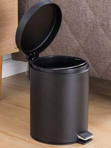 Stylish Matte Black Step Trash Can With Quiet Slow-Close Lid - Durable Metal Construction, Cylindrical Design, Suitable For Living Room, Bedroom, Bathroom, Kitchen - Multicolor - View 2