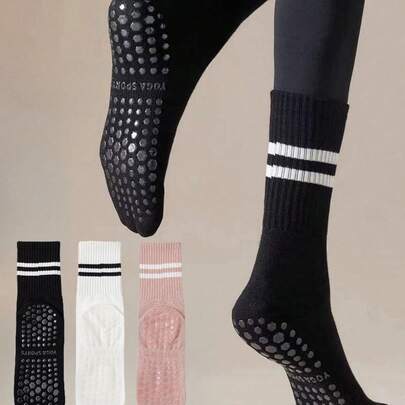 3 Pairs Pilates Non-Slip Socks, Women's Pilates Non-Slip Socks, Pilates Sticky Socks, Yoga Barrel Socks With Grip, Black White Pink Sports