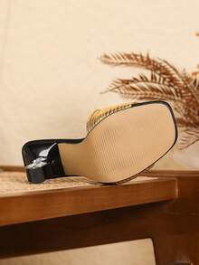 Women's Metal Strap Rhinestone High Heel Sandals, New 2025 Gold Color - Gold - View 6