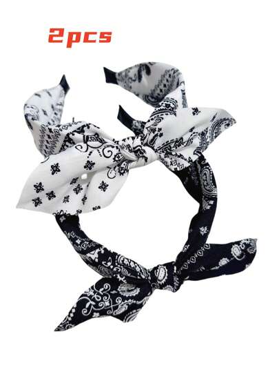 عصابة رأس بوهيمية من ألياف البوليستر 2 قطعة، عصابة شعر لفصل الربيع/الصيف