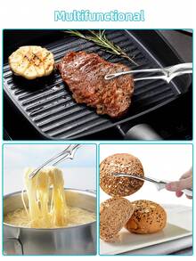 1 件韩国不锈钢烤肉钳，两种尺寸，厨房烤牛排钳，烘焙面包钳，细长卡盘圆润易夹，手柄舒适，一体成型