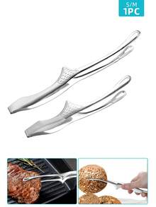 1 件韩国不锈钢烤肉钳，两种尺寸，厨房烤牛排钳，烘焙面包钳，细长卡盘圆润易夹，手柄舒适，一体成型
