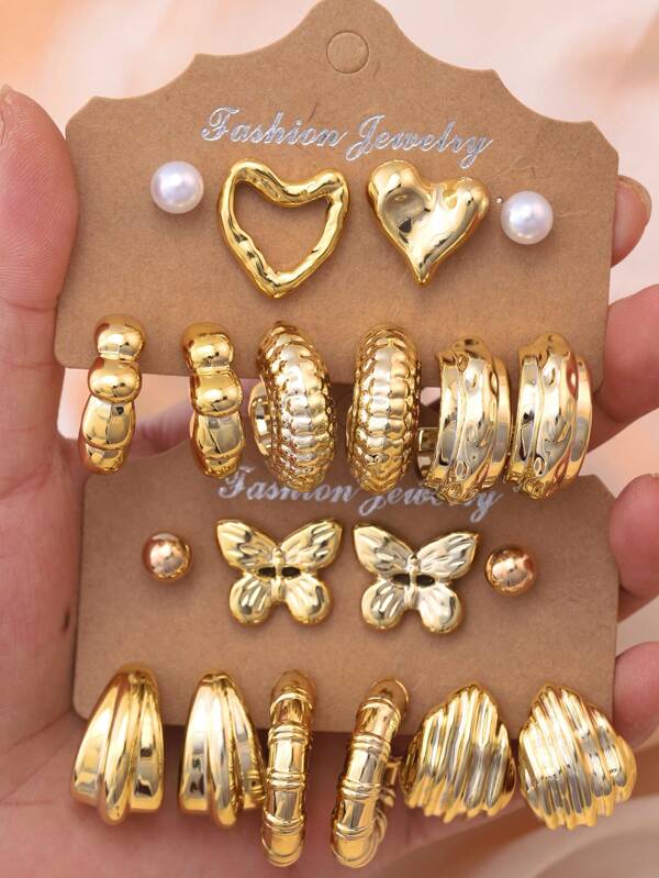 Nuovo set di orecchini a cerchio in acrilico, design esagerato geometrico vintage con perle finte, a forma di cuore e farfalla