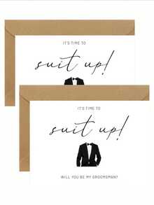 2pcs Elegant Groomsman Invitation Cards - "Time To Suit Up!" With Tuxedo Illustration, Perfect For Wedding Celebration, Gentlemen's English Greeting - Camel - View 15