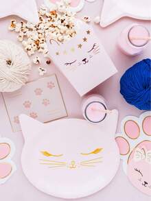 24Pcs Pack Pink Cat Shaped Paper Plates Disposable Tableware Set For Cat Themed Birthday - Pink Cat Plate - View 1