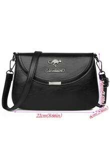 Women Solid Color PU Adjustable Shoulder Strap Shoulder Crossbody Bag - Black - View 2