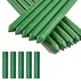 10 stuks tuinplantenstokken + 5 stuks connectoren voor doe-het-zelfmontage, plantensteunstang, vast frame voor tomatenfruit, ondersteuningsrek voor tuinbonen en komkommers, klimrek voor buitengroenten, tuinsteun van gecoate stalen buizen voor wijnranken