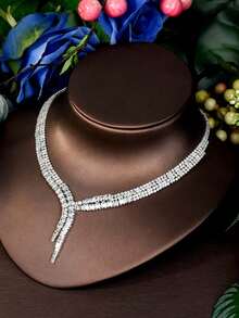 1 套女士优雅流苏方晶锆石首饰套装 - 项链、耳环和吊坠，适合婚礼、日常、派对、购物、礼品、礼服配饰